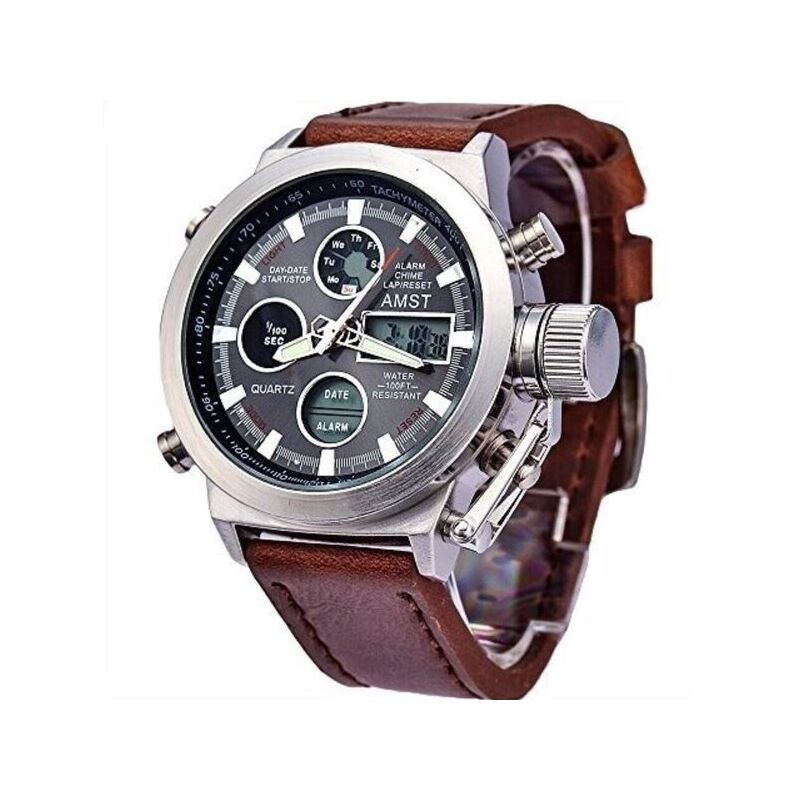 Наручний чоловічий армійський годинник AMST Watch Коричневий