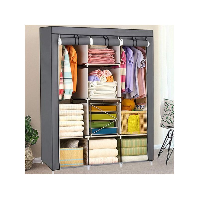 Складна тканинна шафа для одягу Gray Storage Wardrobe 88130 на 3 секції