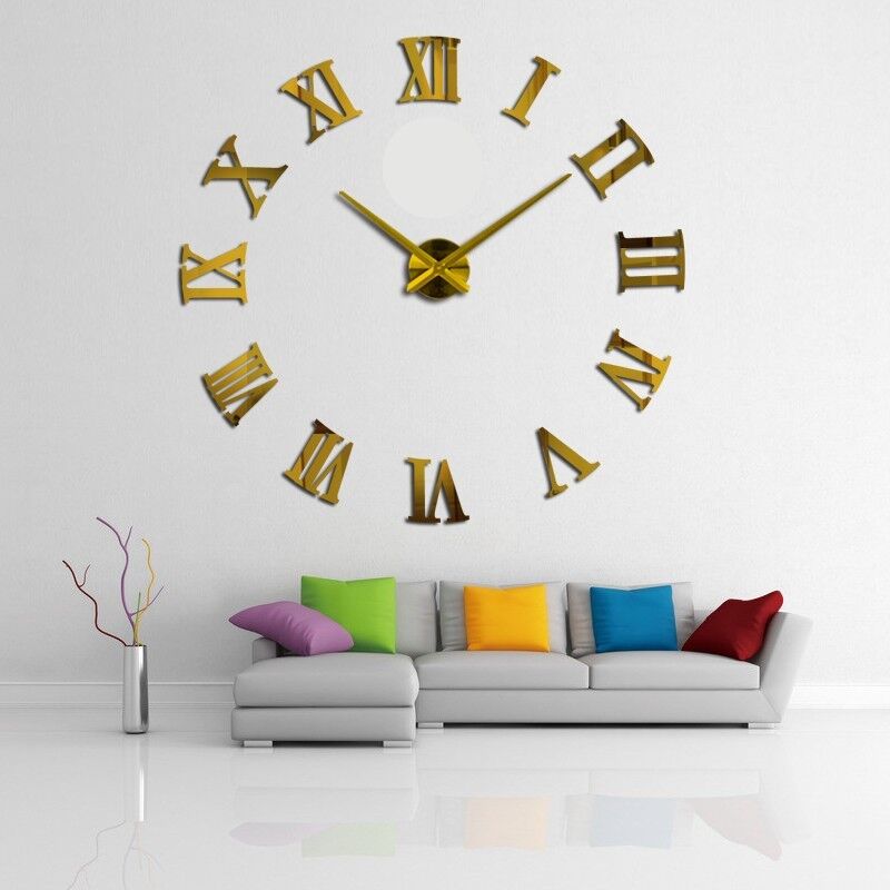 Настінний годинник 3D DIY CLOCK з Римськими цифрами Gold