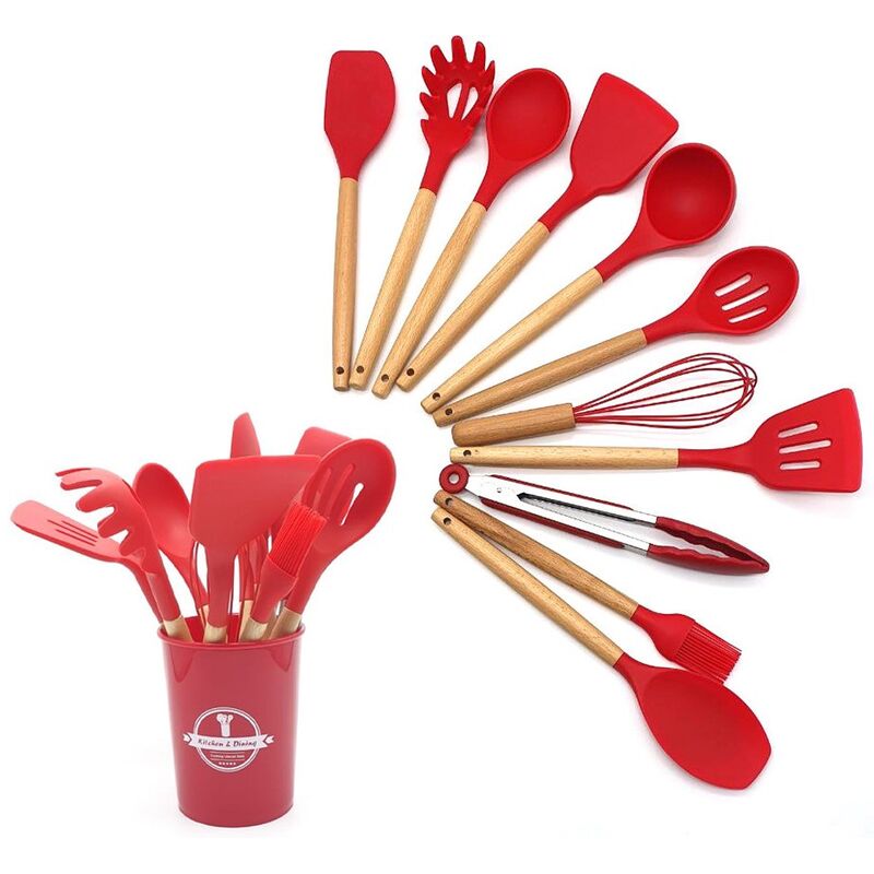 Кухонний набір Kitchen set Силіконовий з бамбуковою ручкою 12 предметів