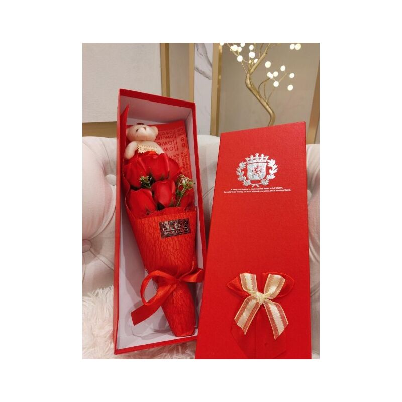 Набір мила троянди з Ведмедиком LOVE Червоний