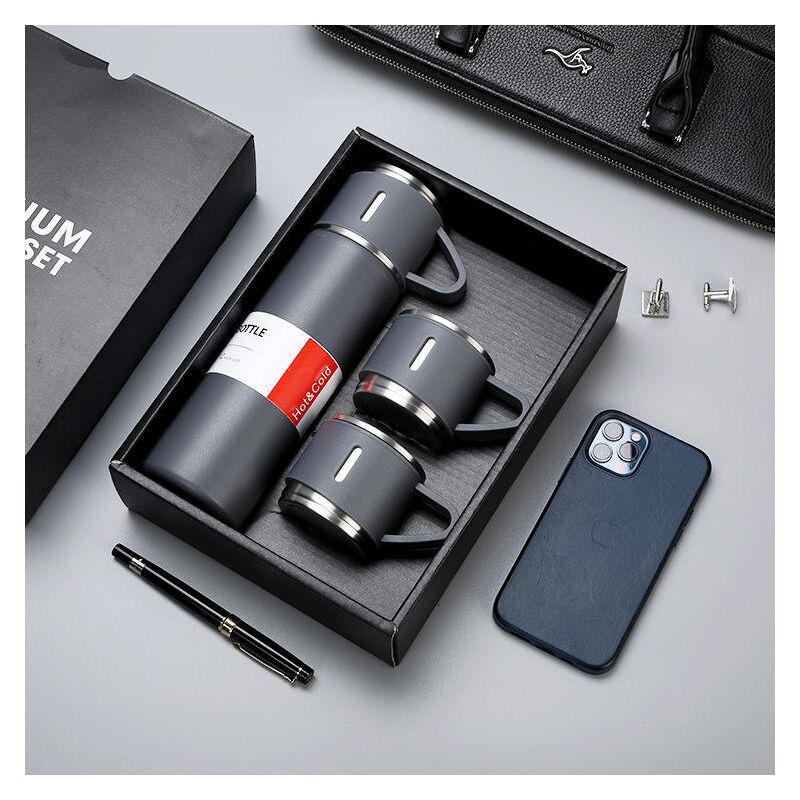 Подарунковий набір ваккумний термос з нержавіючої сталі Vacuum Flask SET Сірий