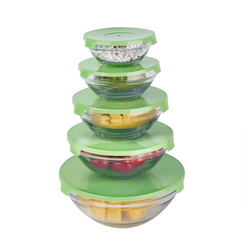 Набір скляних ємностей із кришками Cooking Bowl 5 шт. Зелений