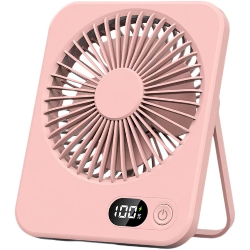 Вентилятор настільний акумуляторний з дисплеєм Portable table top fan — Рожевий