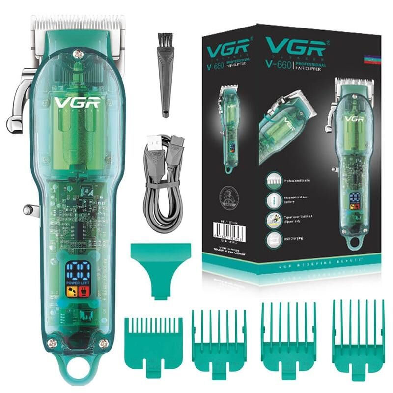 Професійна машинка для стрижки VGR Professional Clipper Transparent Green Висока продуктивність та точність стрижки