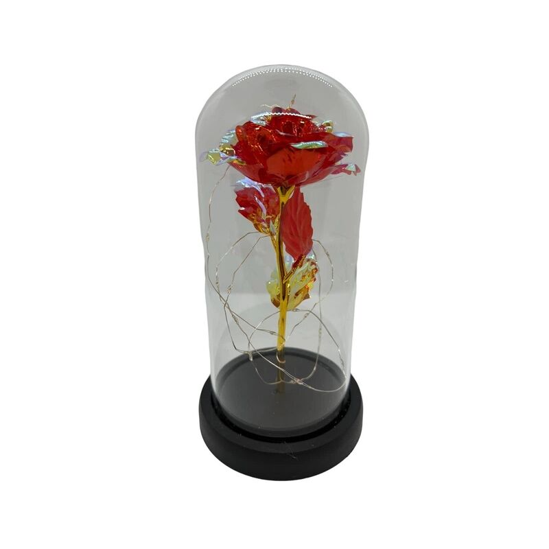 Троянда в колбі з LED Red Gold Happy Holidays